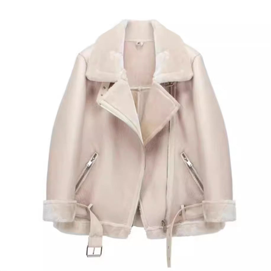 Fur Coat Women’s Fleece-lined Thick Motorcycle Jacket