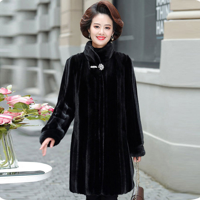 Loose Plus Size Leather Fur Coat Warm Mink Long Fashion - Black / S