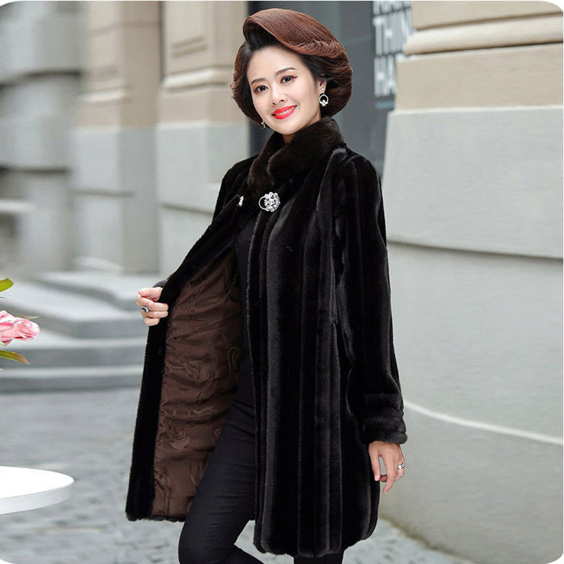 Loose Plus Size Leather Fur Coat Warm Mink Long Fashion - Brown / S