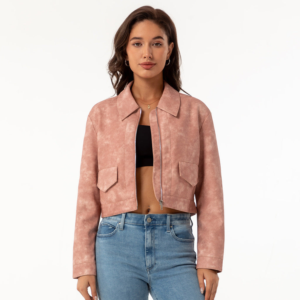 Women’s Long-sleeved Fashionable Faux Leather Jacket