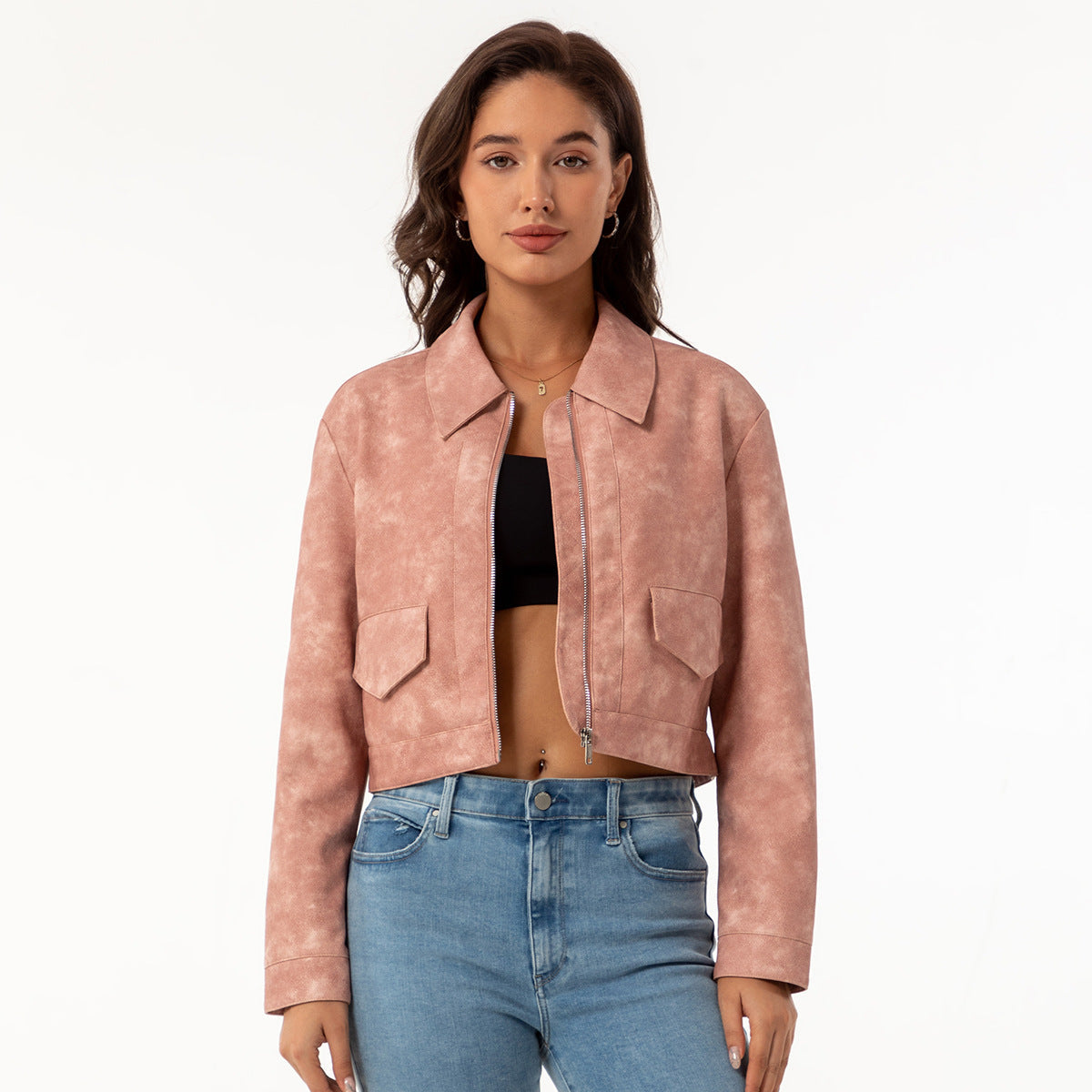 Women’s Long-sleeved Fashionable Faux Leather Jacket