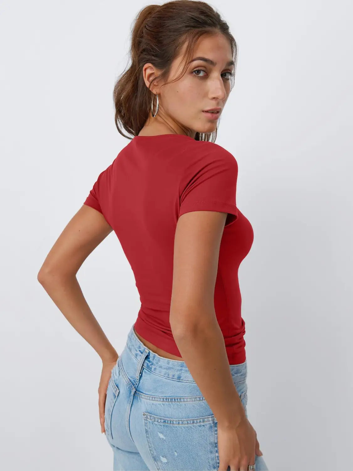 Round Neck Short Sleeve Slim Fit Hot Girl Going Out Tops