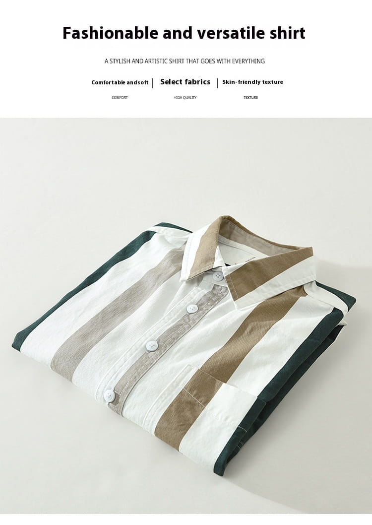 Striped Long Sleeve Shirt Men’s Versatile Leisure Artistic Loose Square Collar Top
