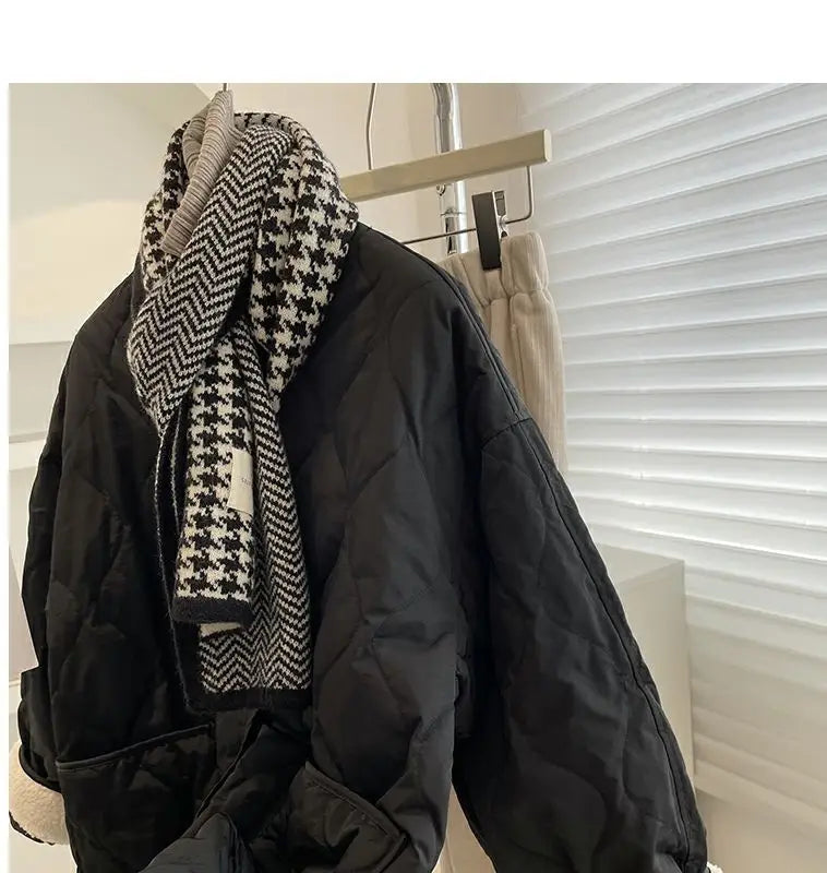 Winter Stitching Diamond Lattice Cotton-padded For Women Baggy Coat