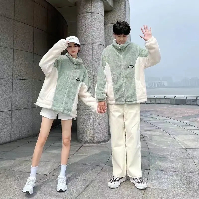 Mint Green Stitching Berber Fleece Coat Men And Women