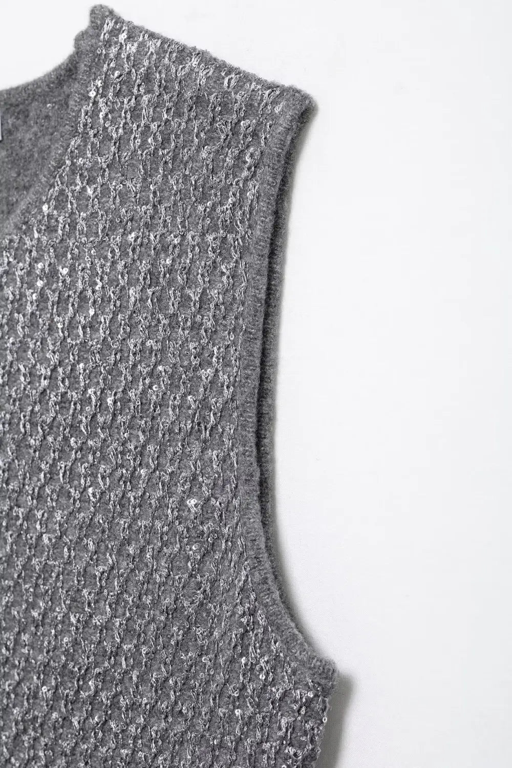 European And American Women’s Beads Decoration Metallic Yarn Knitted Top