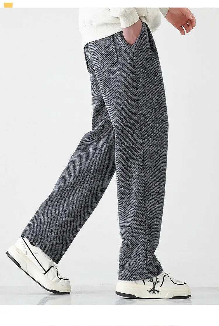 Chenille Slanted Stripe Casual Pants Men’s Loose Wide-leg Pants Silver Silk Sweatpants
