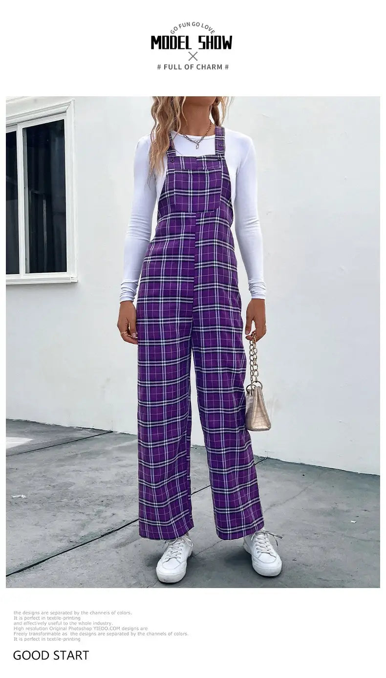 Plaid Spaghetti Straps Casual Jumpsuit Women’s Clothing