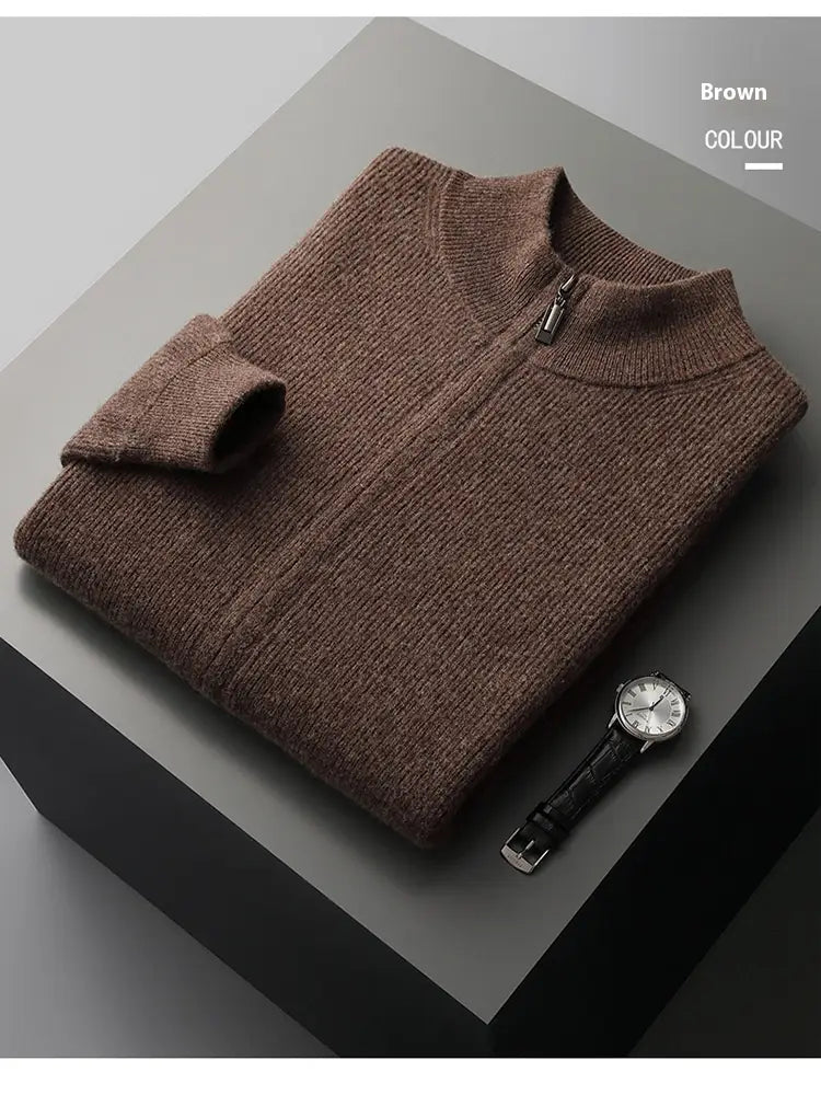 Men’s Cardigan Half Turtleneck Zipper Wool Coat Sweater