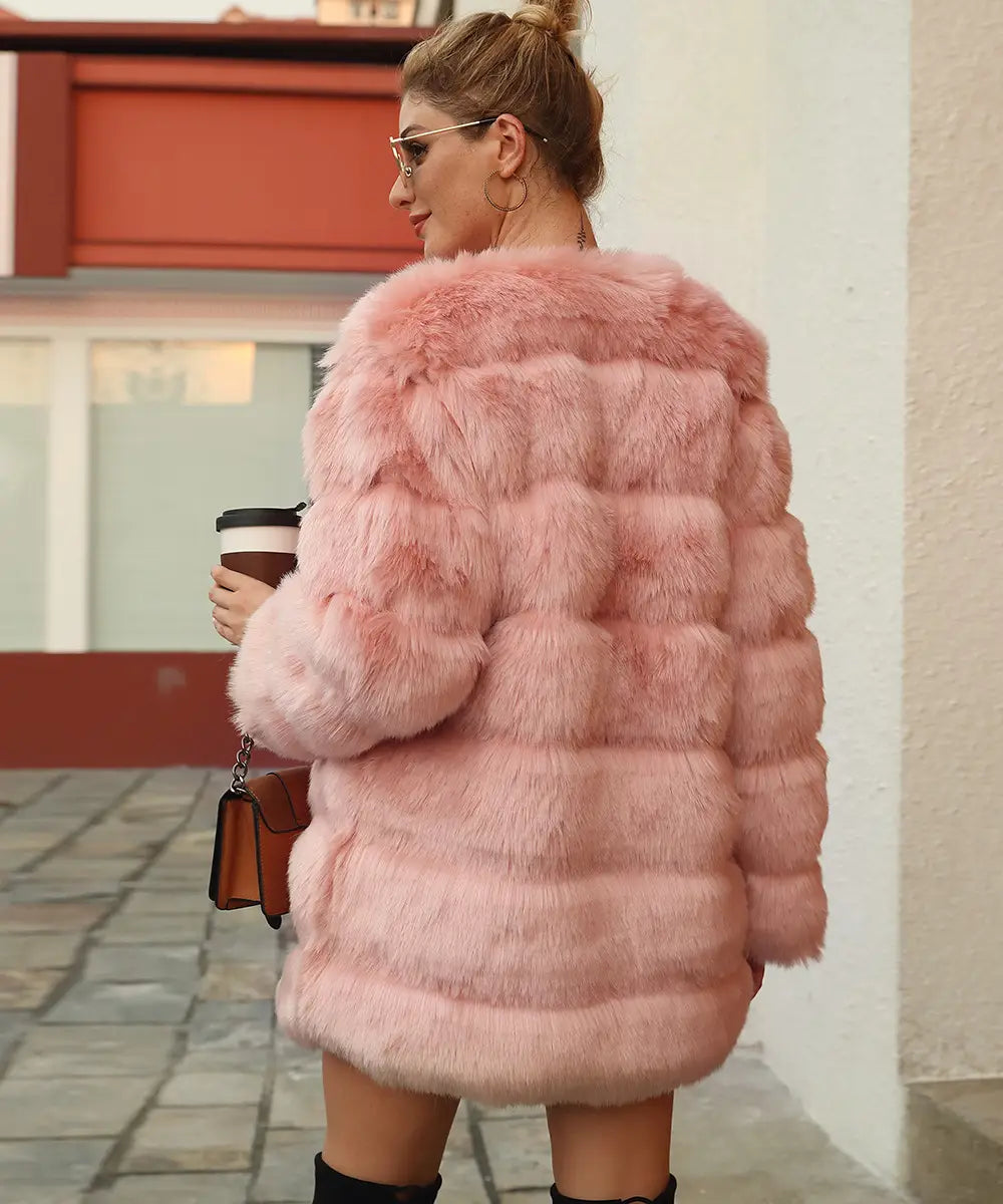 Women’s Imitation Fur Coat Top Long-cut Coat Trench Coat