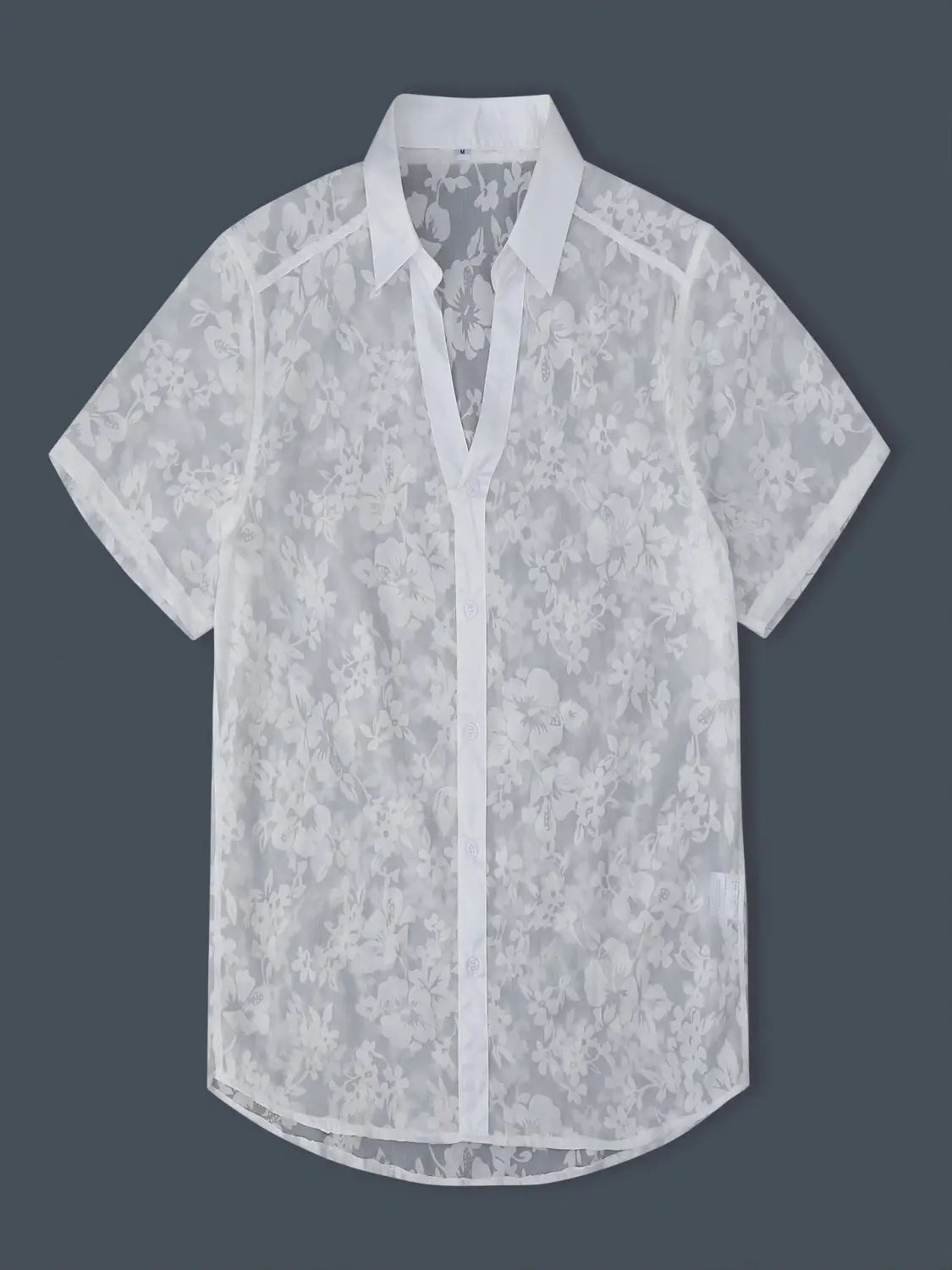 Hawaiian Jacquard Shirt Transparent Cutout Short Sleeve Thin Holiday Beach Shirt