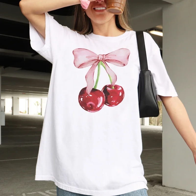European And American Retro Printed Foreign Trade T-shirt Cute Solid Color