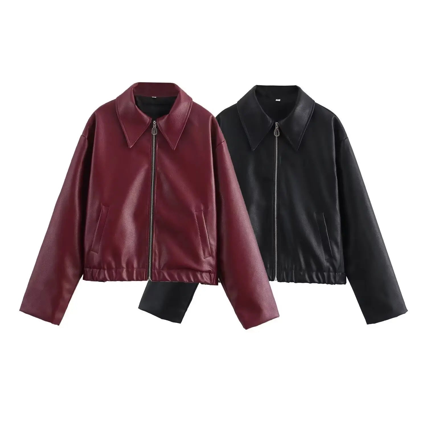 Women’s Lapel Long Sleeve Leather Coat