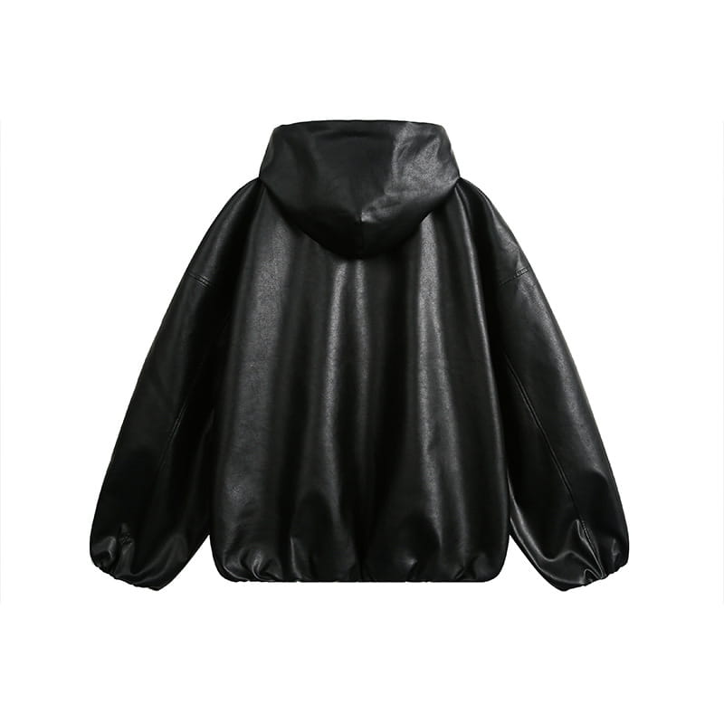 Men’s American-style Retro Simple Hooded Leather Coat Jacket