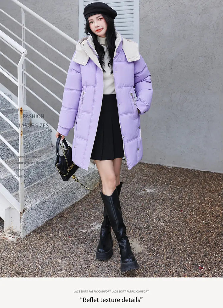 Winter Loose Down Cotton-padded Coat Women’s Coat Mid-length Thickened