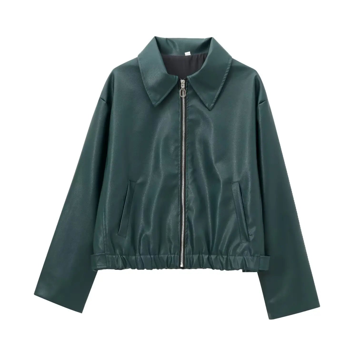 Women’s Lapel Long Sleeve Leather Coat
