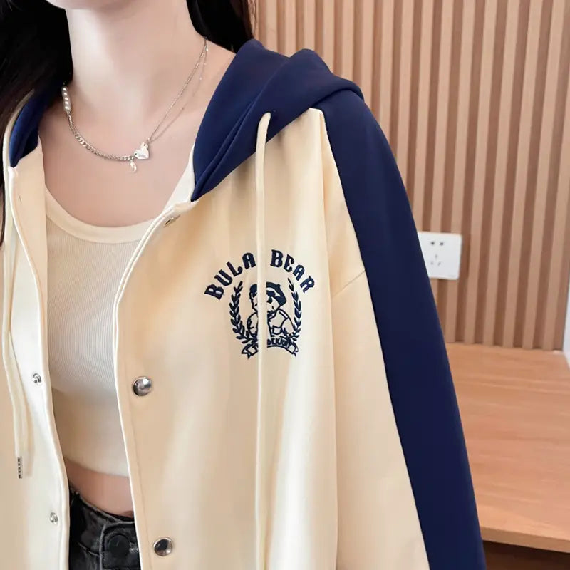 Casual Fashion Sweater Heavy Industry Cartoon Embroidery Contrast Color Baseball Uniform