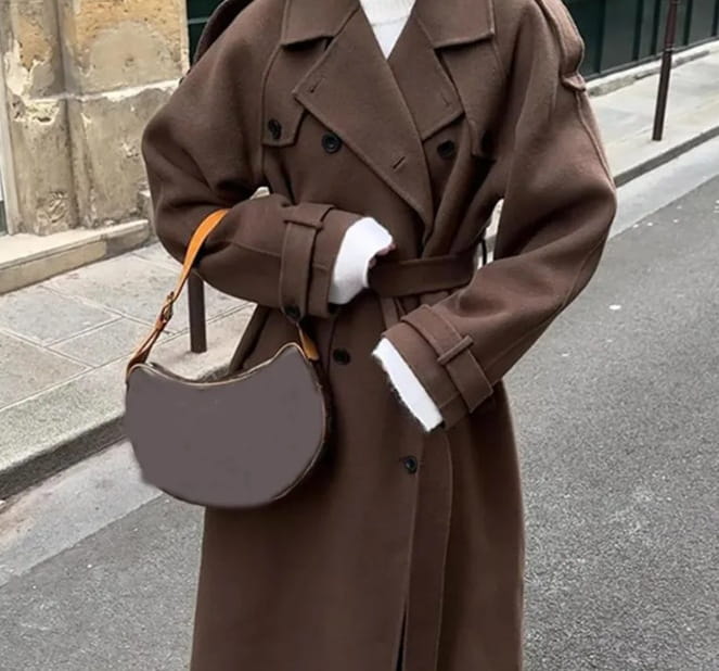 Loose Double Buckle Lapel Long Overcoat Outerwear