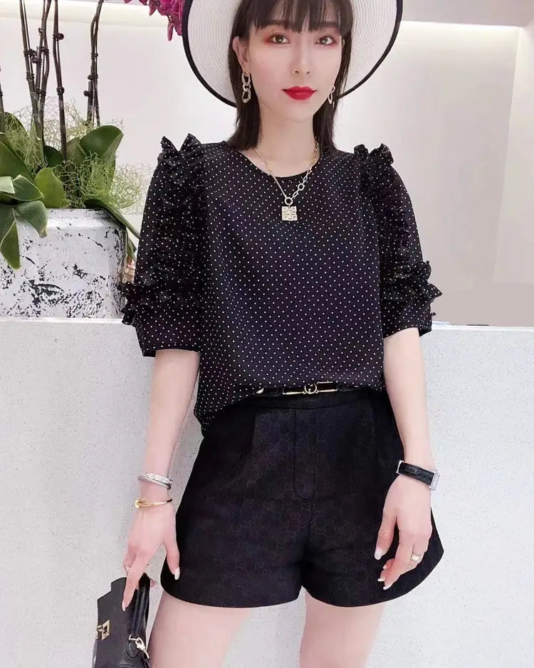 Summer New Pleated Loose Floral Blouse Top