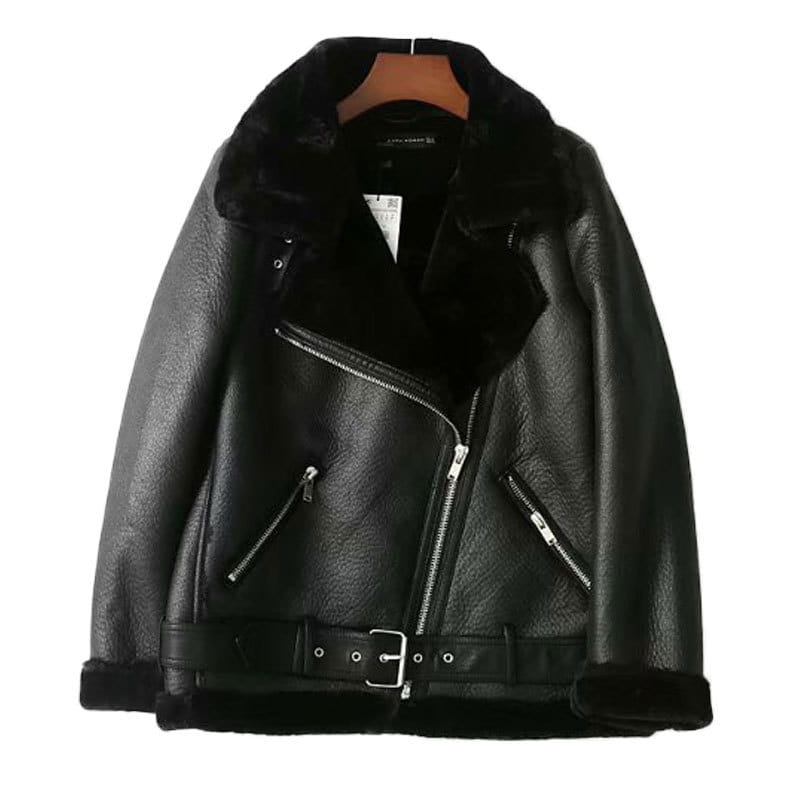 Fur Coat Women’s Fleece-lined Thick Motorcycle Jacket