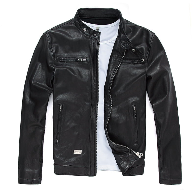 Men’s Leather Leather Slim-fit Motorcycle Goatskin Leather Jacket Cowhide