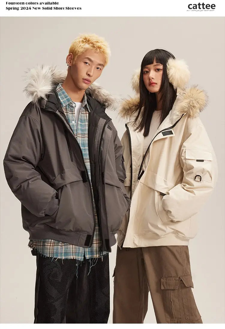 Retro Fur Collar Hood Parka Down Jacket Women’s Winter Thickened