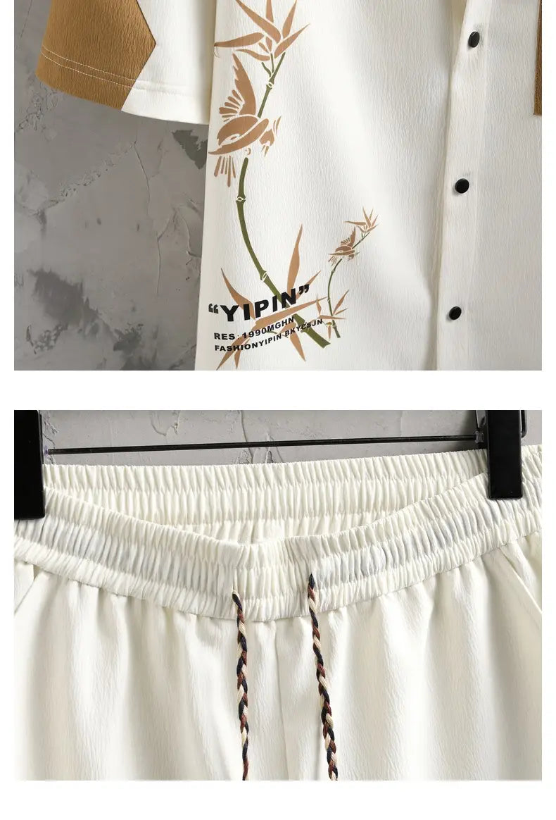 New Chinese Style National Style Suit Men’s Summer Short Sleeve Shirt Shorts Wear A Set Of Casual Sports Clothes