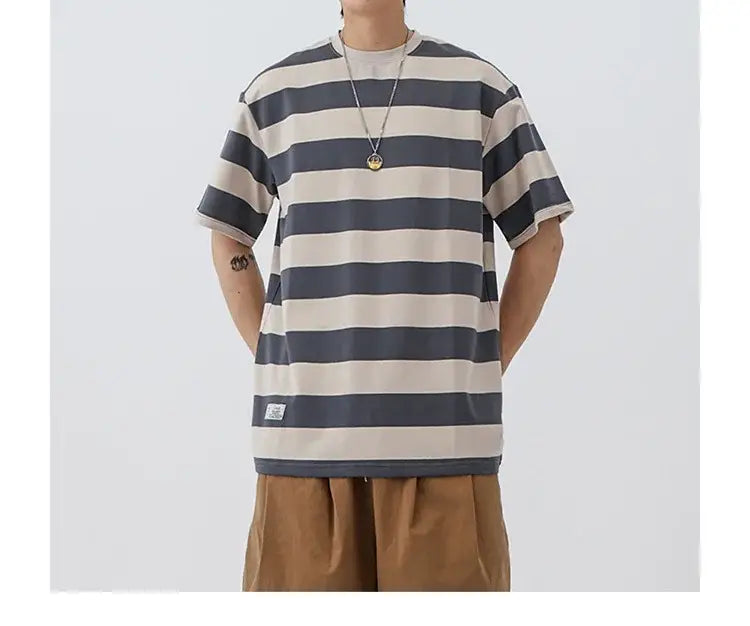 New Striped Short Sleeve Retro Striped Men