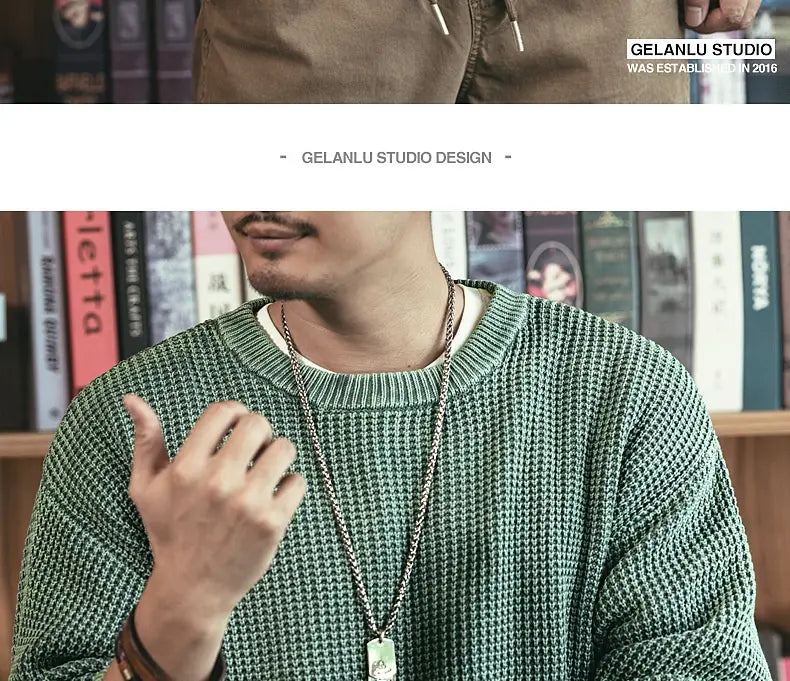 Pineapple Pattern Waffle Thick Needle Washed Round Neck Sweater