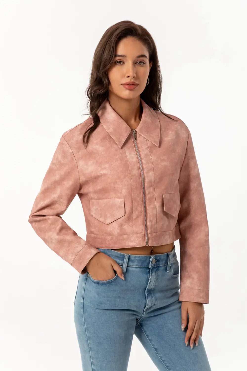 Women’s Long-sleeved Fashionable Faux Leather Jacket