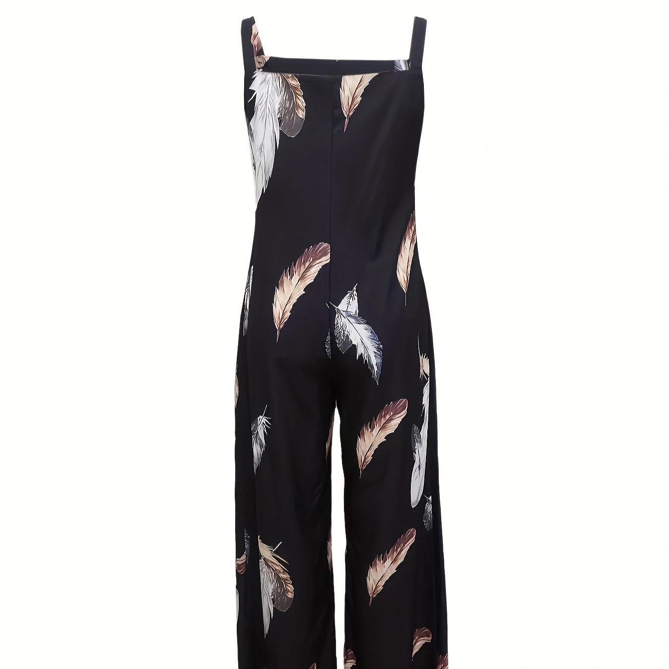 Women’s Feather Print Ruffle Hem Pleated Fashionable Jumpsuit - 5