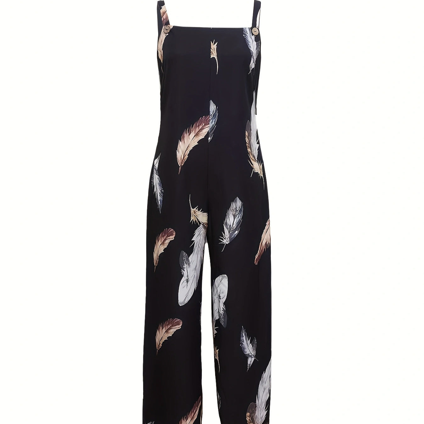 Women’s Feather Print Ruffle Hem Pleated Fashionable Jumpsuit - 5