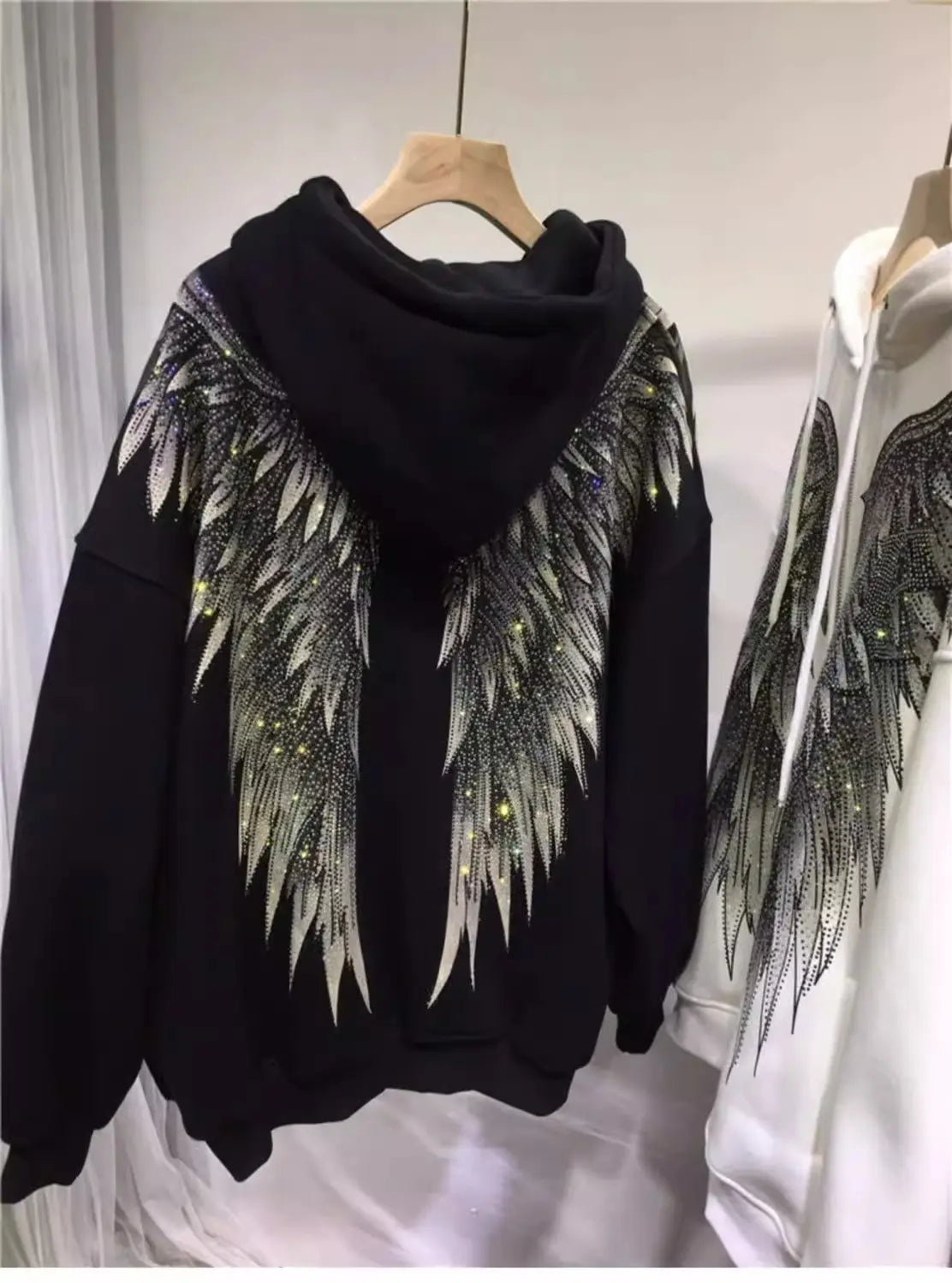 Heavy Embroidery Hot Drilling Light Luxury Front And Rear Wings Hooded Fleece Padded Coat Sweater