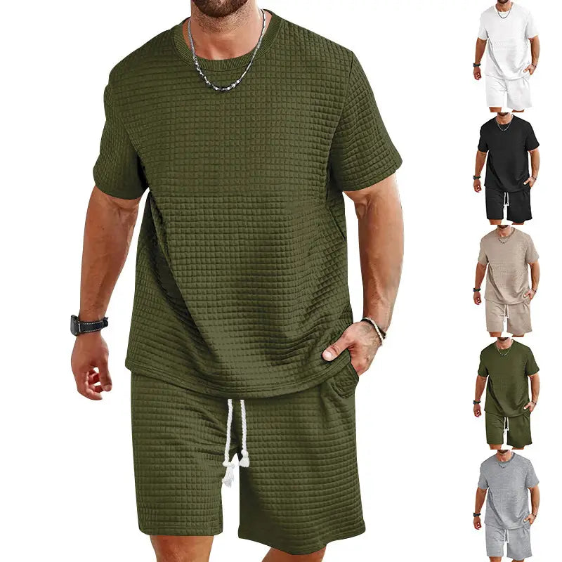 Sports Casual Suit Solid Color Round Neck T-shirt Shorts