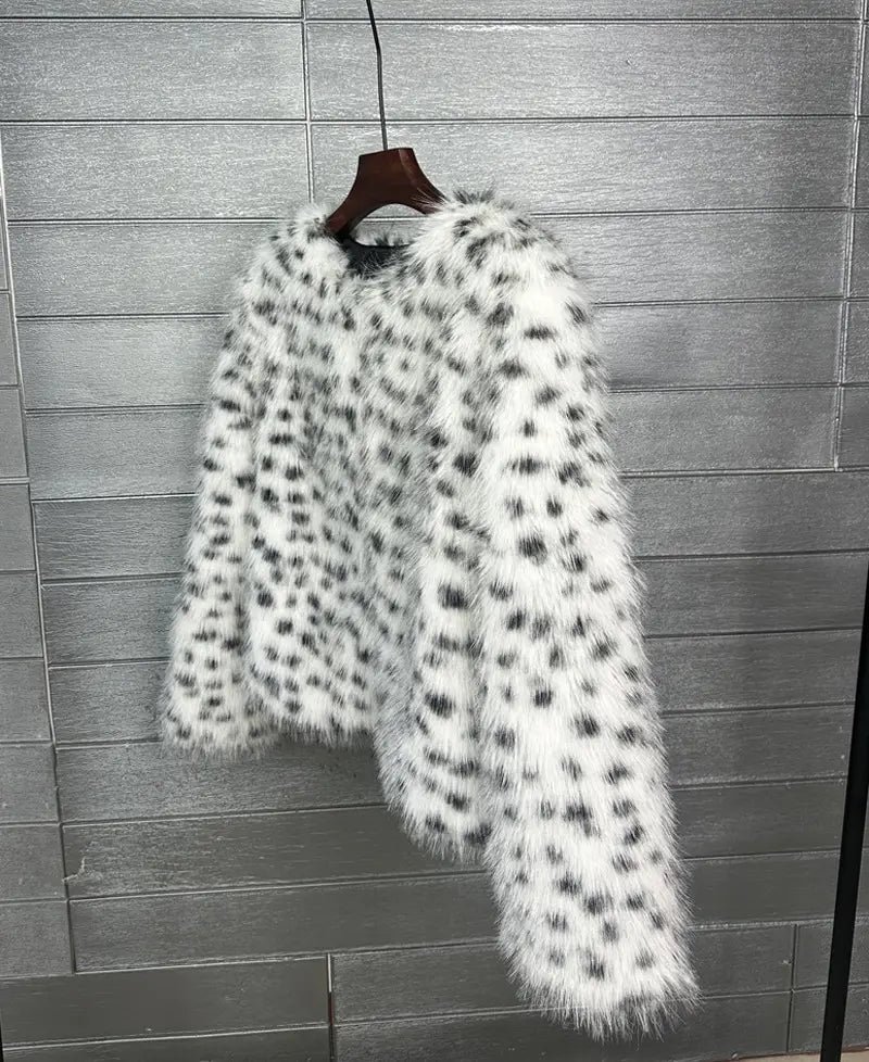 Fur Black And White Spots Women’s Short Coat