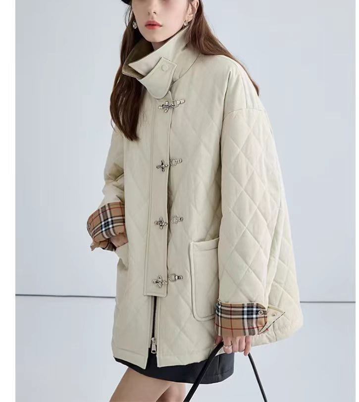 Polyester Cotton Women’s Aircraft Buckle Quilted Trench Coat Coat
