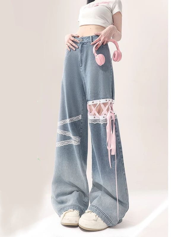 Classic Style Summer Thin Lace Lace Cut-off Jeans