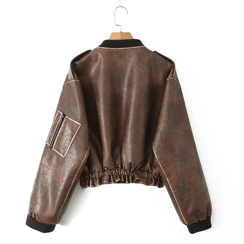 Leather Coat Women’s Autumn Temperament Cool Long Sleeve Design