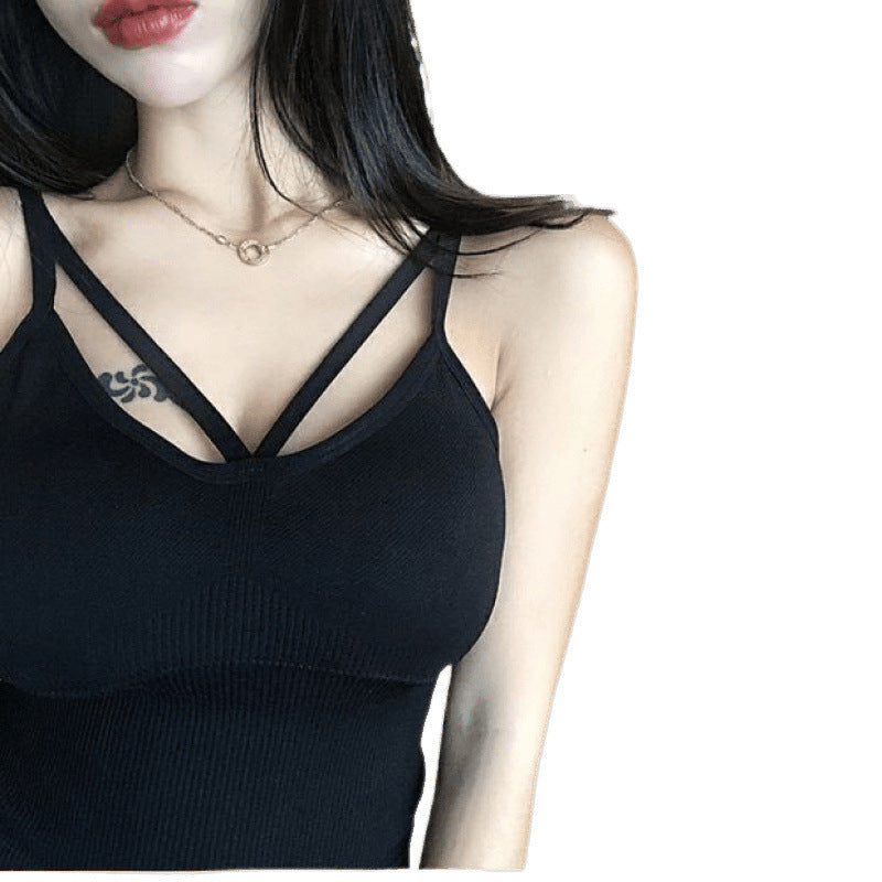 Plus Size Chest Crossover Strap Camisole Belly Covering Slim And Sexy