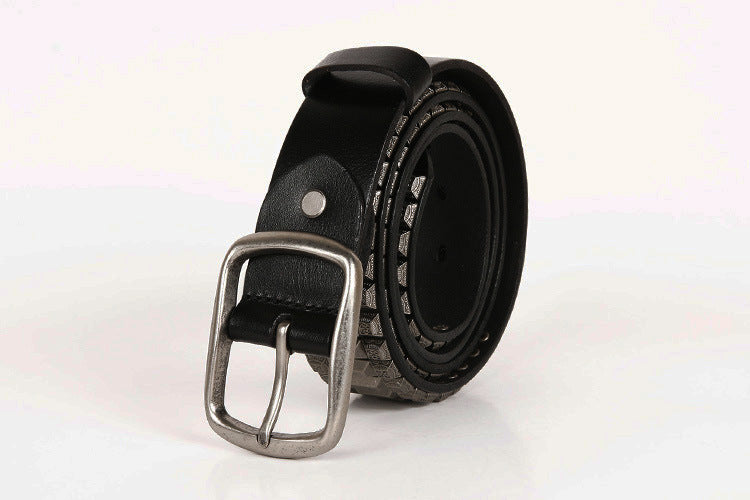 First Layer Cowhide Niche Pagoda Decorative Rivets Street Punk Belt
