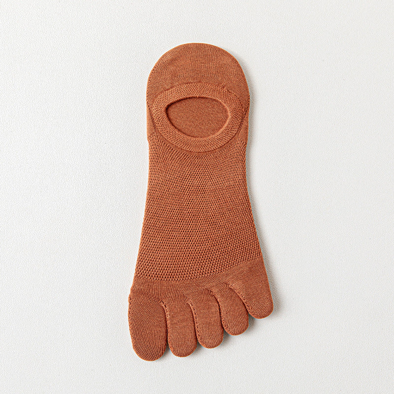 Men’s Thin Mesh Breathable Five Finger Invisible Socks - Brick Red / Free Size