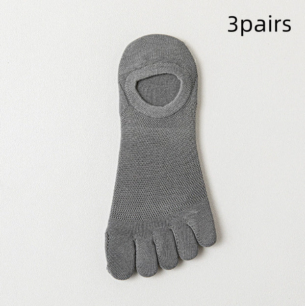 Men’s Thin Mesh Breathable Five Finger Invisible Socks - Dark Gray 3pairs / Free Size