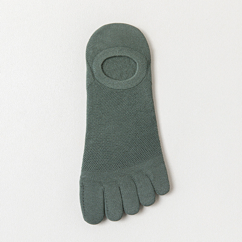 Men’s Thin Mesh Breathable Five Finger Invisible Socks - Dark Green / Free Size