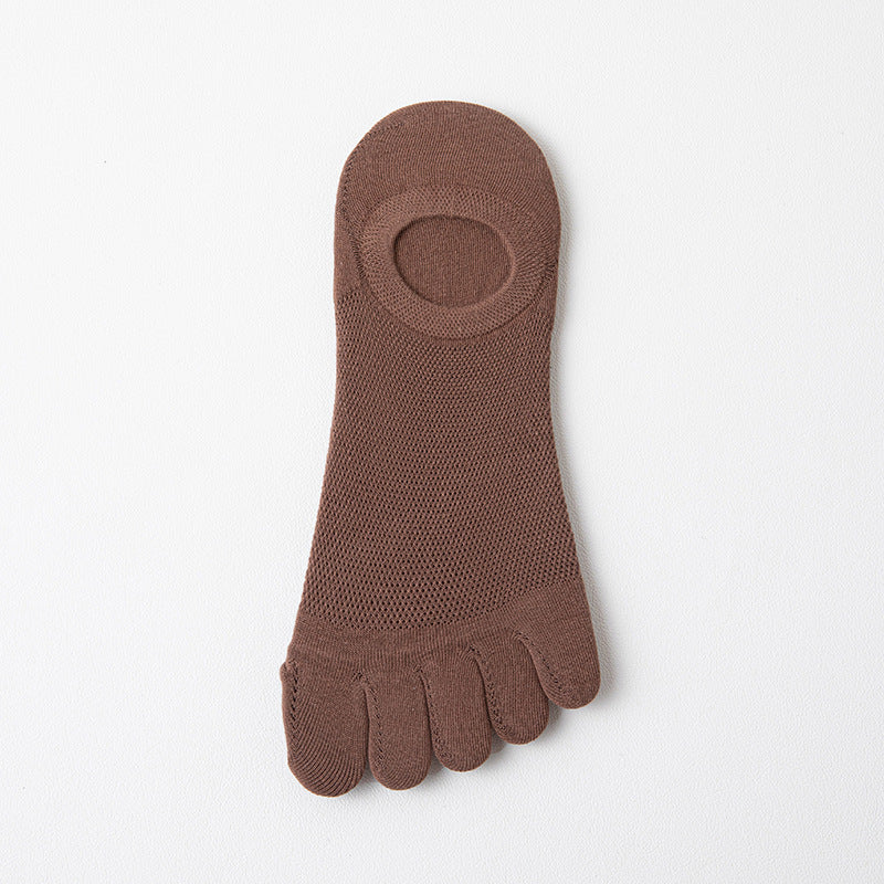 Men’s Thin Mesh Breathable Five Finger Invisible Socks - Deep Coffee / Free Size