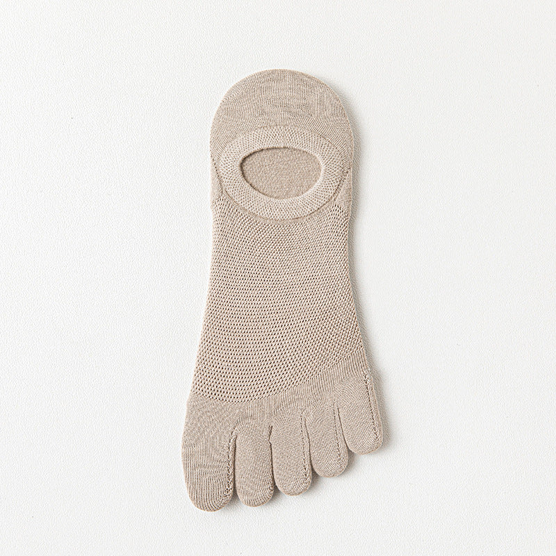Men’s Thin Mesh Breathable Five Finger Invisible Socks - Khaki / Free Size