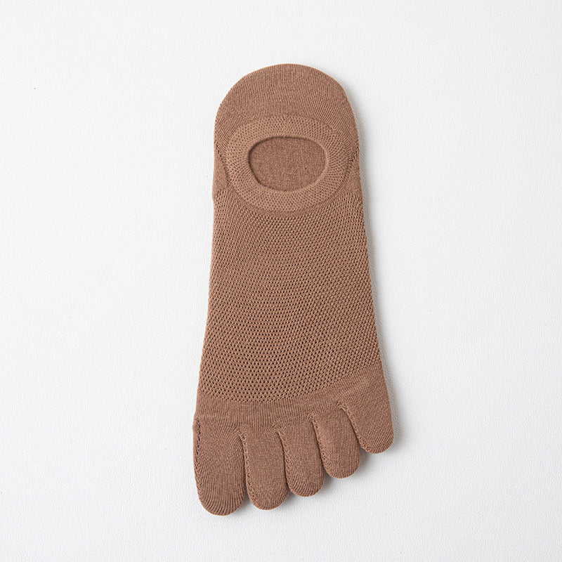 Men’s Thin Mesh Breathable Five Finger Invisible Socks - Light Coffee / Free Size