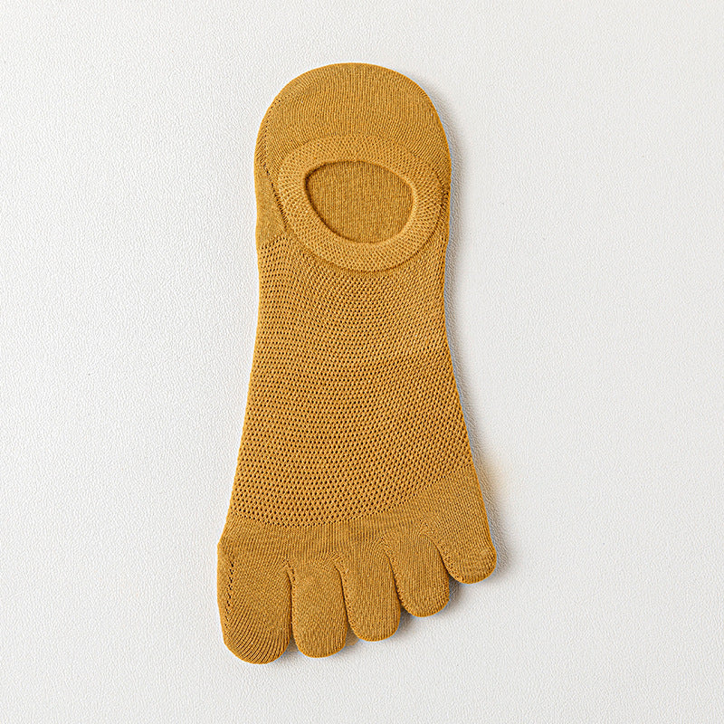 Men’s Thin Mesh Breathable Five Finger Invisible Socks - Turmeric / Free Size