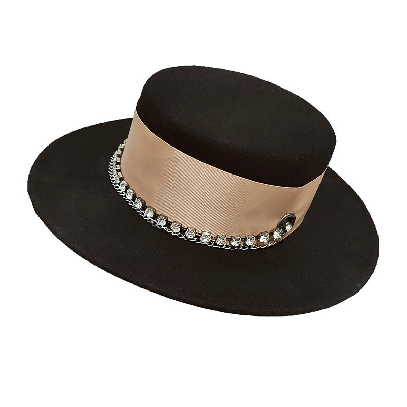 Flat brim woolen hat - Black