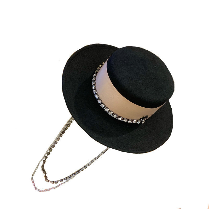Flat brim woolen hat - Black