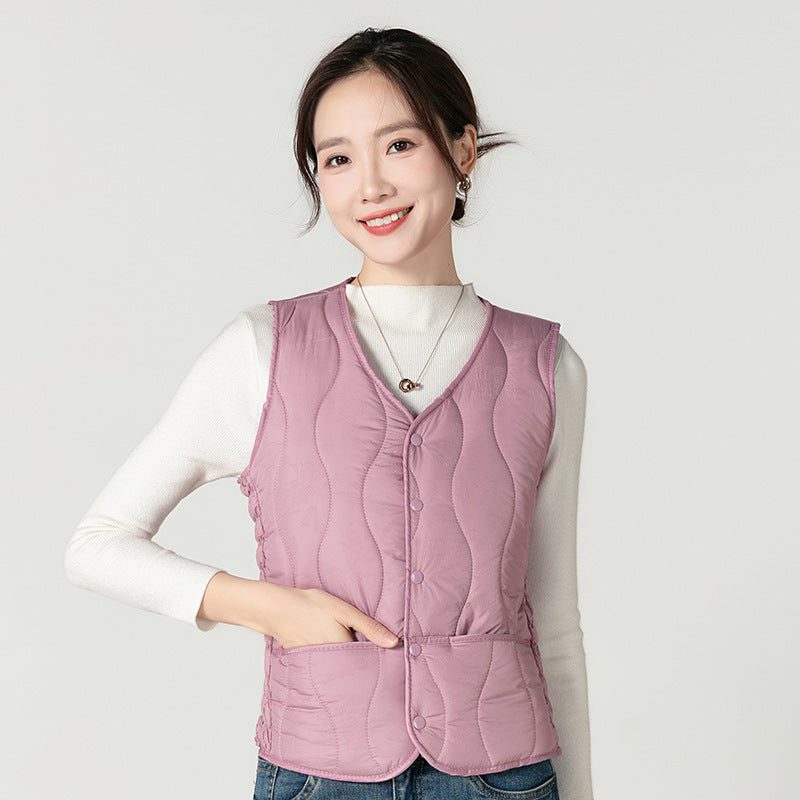 Fashion Fleece Lined Padded Warm Keeping Slim Women Vest - Pink / M